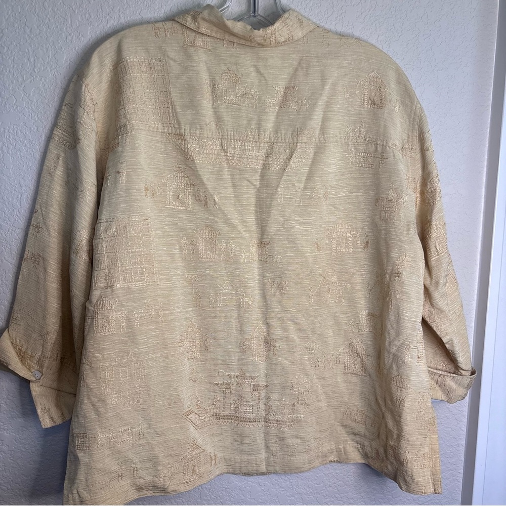 Chico's Light Tan Textured Silk Linen Blend Women’s Shirt - Picture 7 of 10